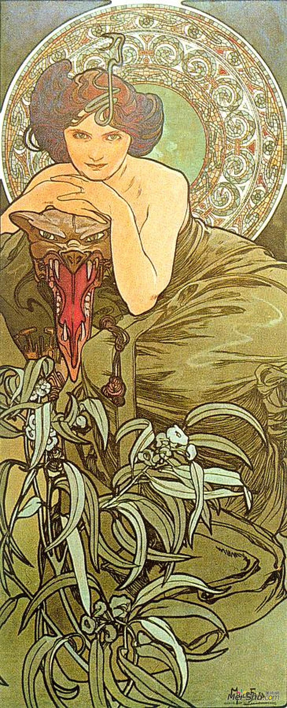 阿尔丰斯·慕夏(Alphonse Mucha)高清作品《翡翠的》