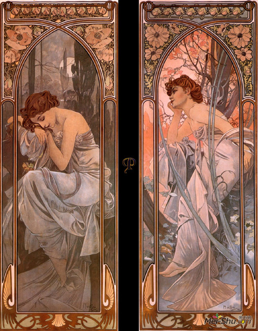 阿尔丰斯·慕夏(Alphonse Mucha)高清作品《夜间遐想（夜间睡眠）》