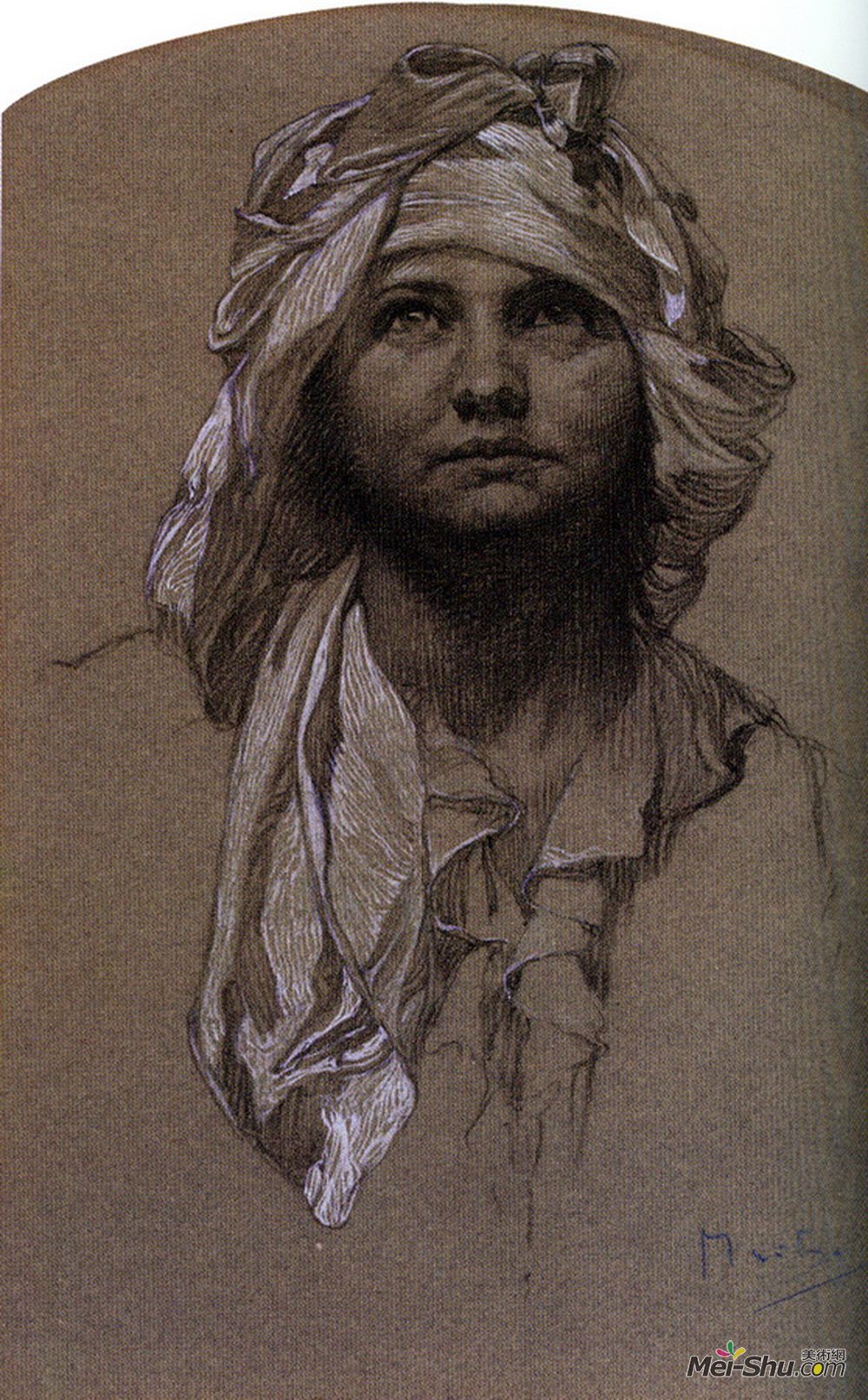 阿尔丰斯·慕夏(Alphonse Mucha)高清作品《少女之首》