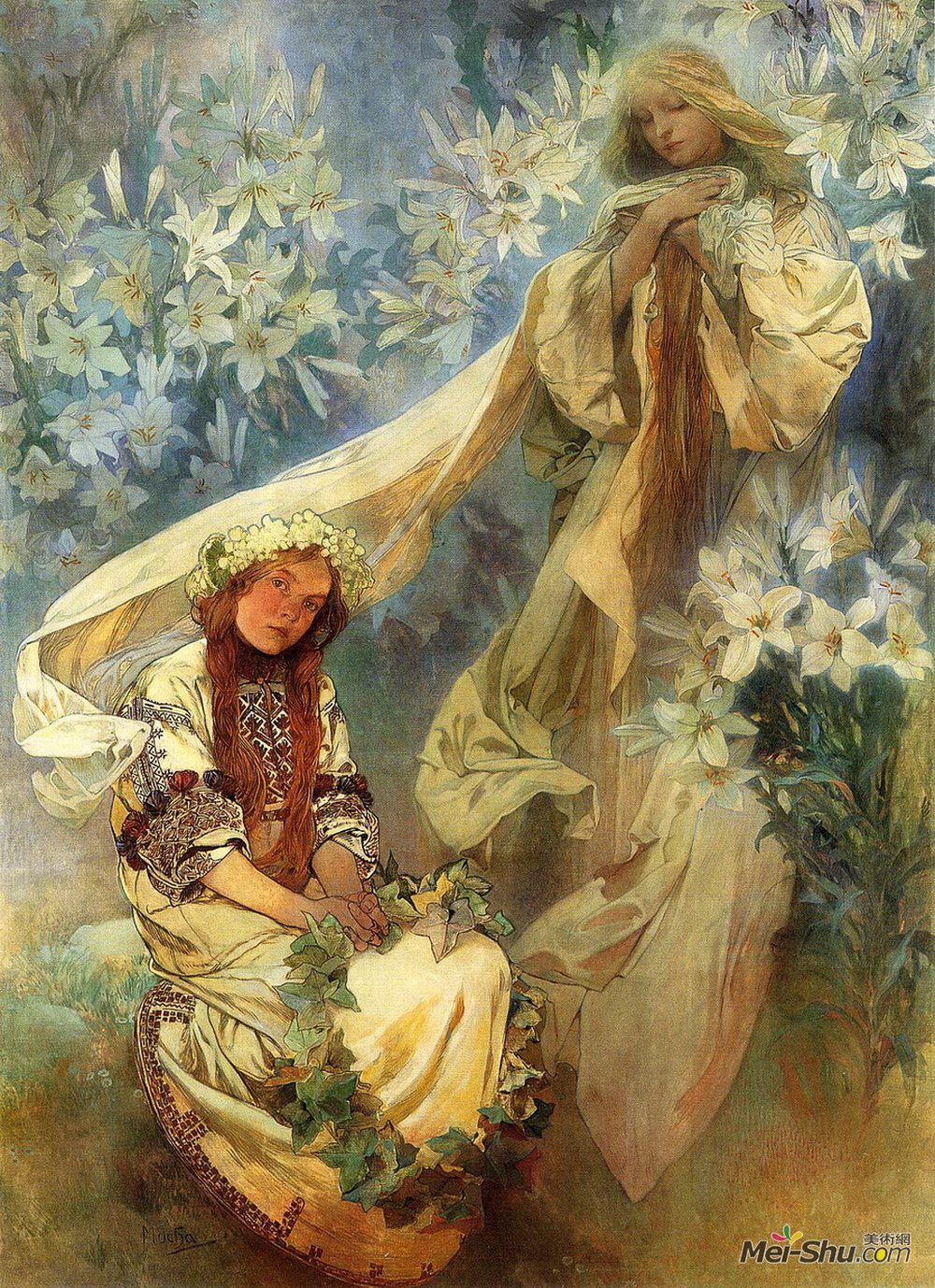 阿尔丰斯·慕夏(Alphonse Mucha)高清作品《百合花的麦当娜》