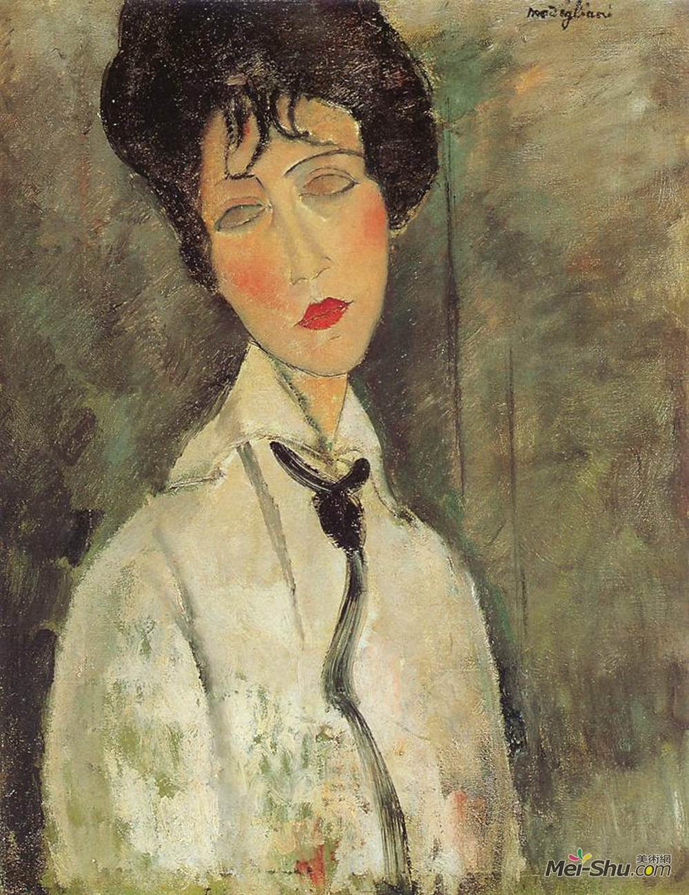 阿梅代奥·莫迪利亚尼(Amedeo Modigliani)高清作品《戴黑领带的女人》