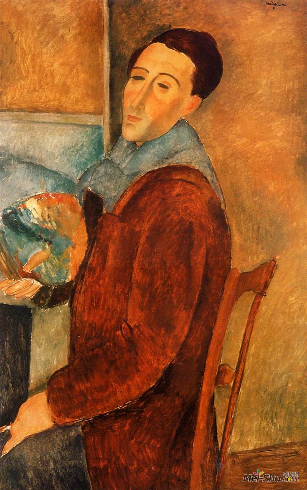 阿梅代奥·莫迪利亚尼(Amedeo Modigliani)高清作品《自画像》