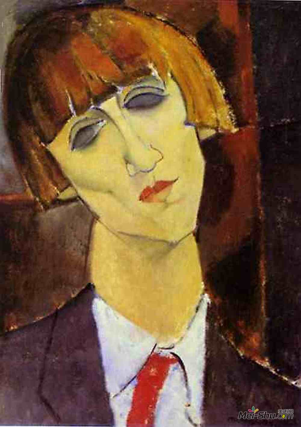 阿梅代奥·莫迪利亚尼(Amedeo Modigliani)高清作品《Portrait of Madame Kisling》