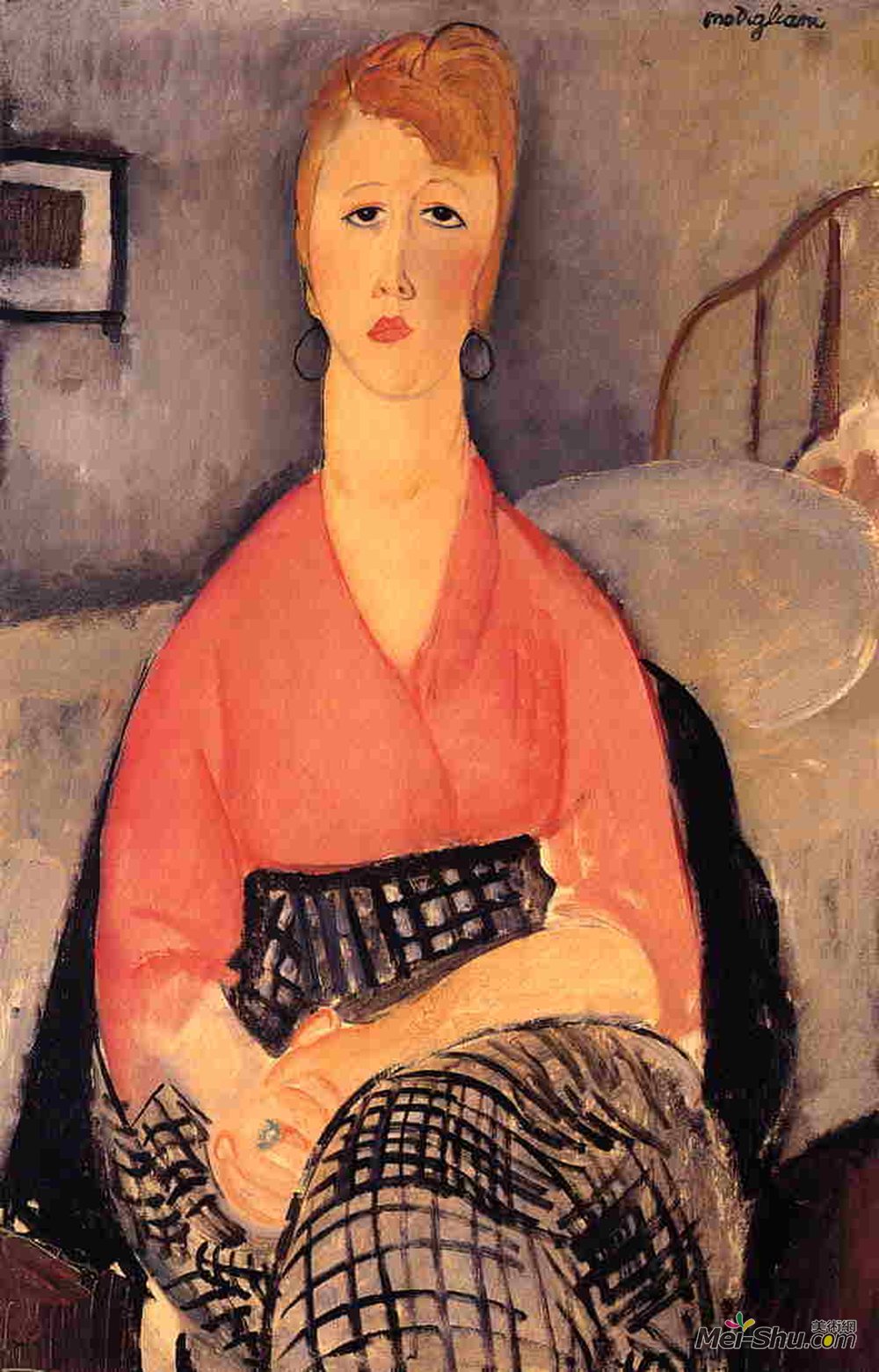 阿梅代奥·莫迪利亚尼(Amedeo Modigliani)高清作品《粉色衬衫》