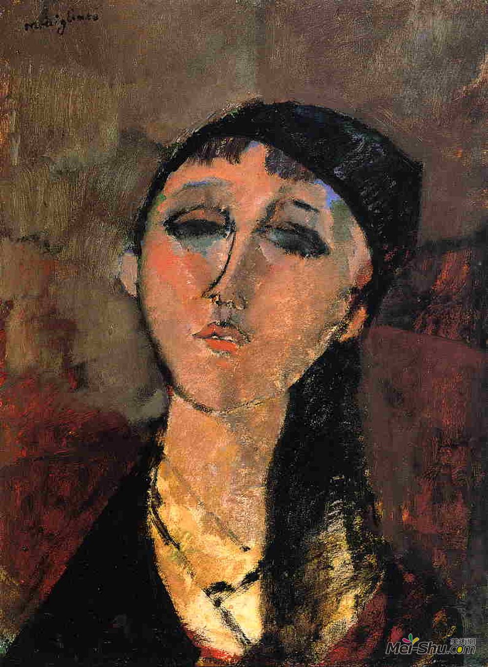 阿梅代奥·莫迪利亚尼(Amedeo Modigliani)高清作品《一个年轻女孩的画像（路易丝）》