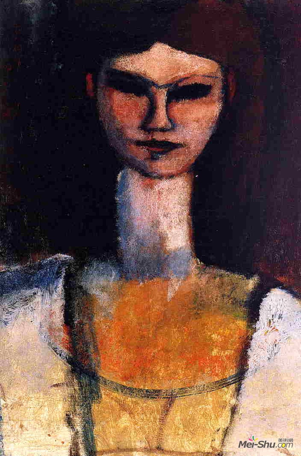 阿梅代奥·莫迪利亚尼(Amedeo Modigliani)高清作品《青年女子半身像》