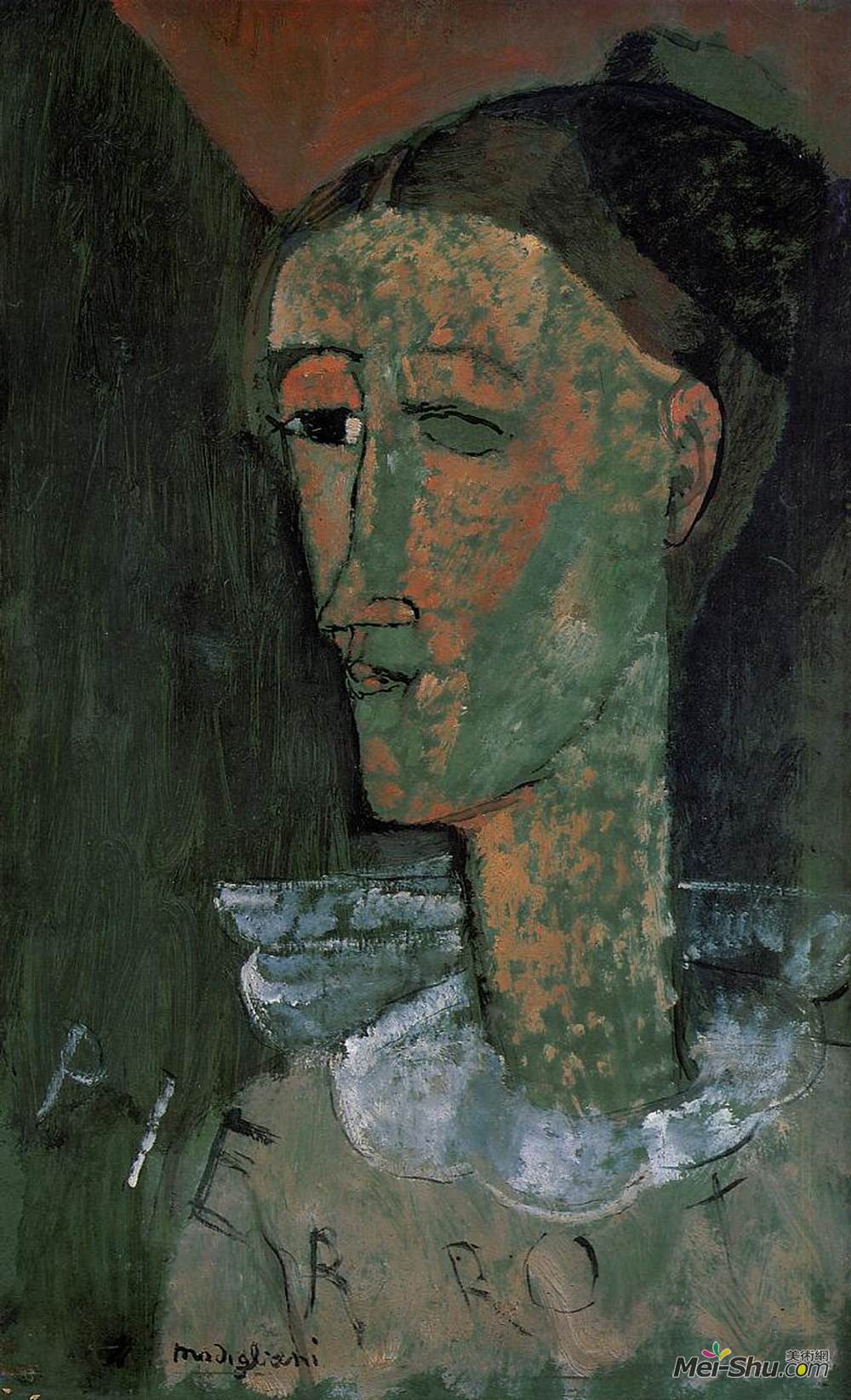 阿梅代奥·莫迪利亚尼(Amedeo Modigliani)高清作品《皮埃罗（自画像皮埃罗）》