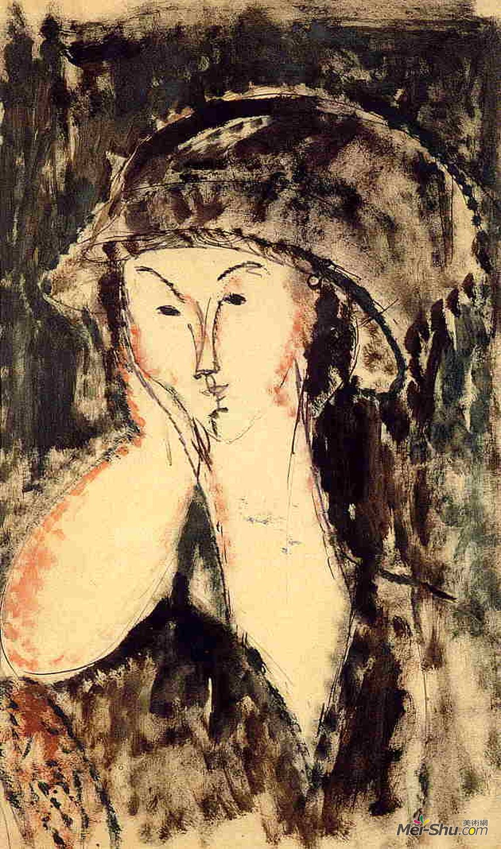 阿梅代奥·莫迪利亚尼(Amedeo Modigliani)高清作品《比阿特丽斯黑斯廷斯靠在她的手肘上》