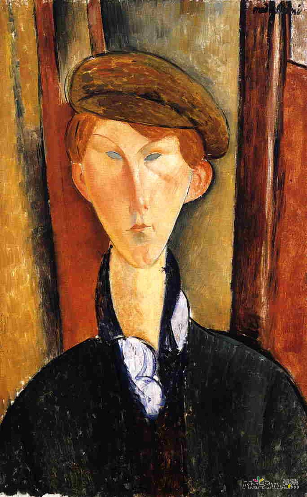 阿梅代奥·莫迪利亚尼(Amedeo Modigliani)高清作品《戴帽子的年轻人》