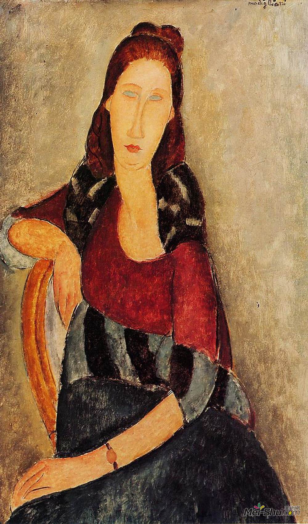 阿梅代奥·莫迪利亚尼(Amedeo Modigliani)高清作品《Portrait of Jeanne Hebuterne》