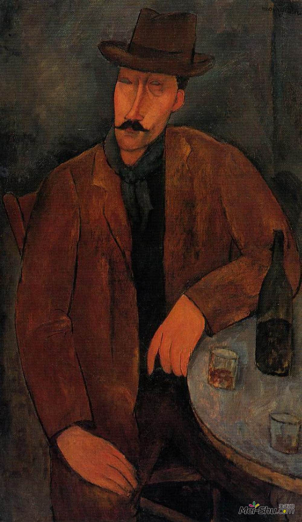 阿梅代奥·莫迪利亚尼(Amedeo Modigliani)高清作品《喝一杯酒的人》