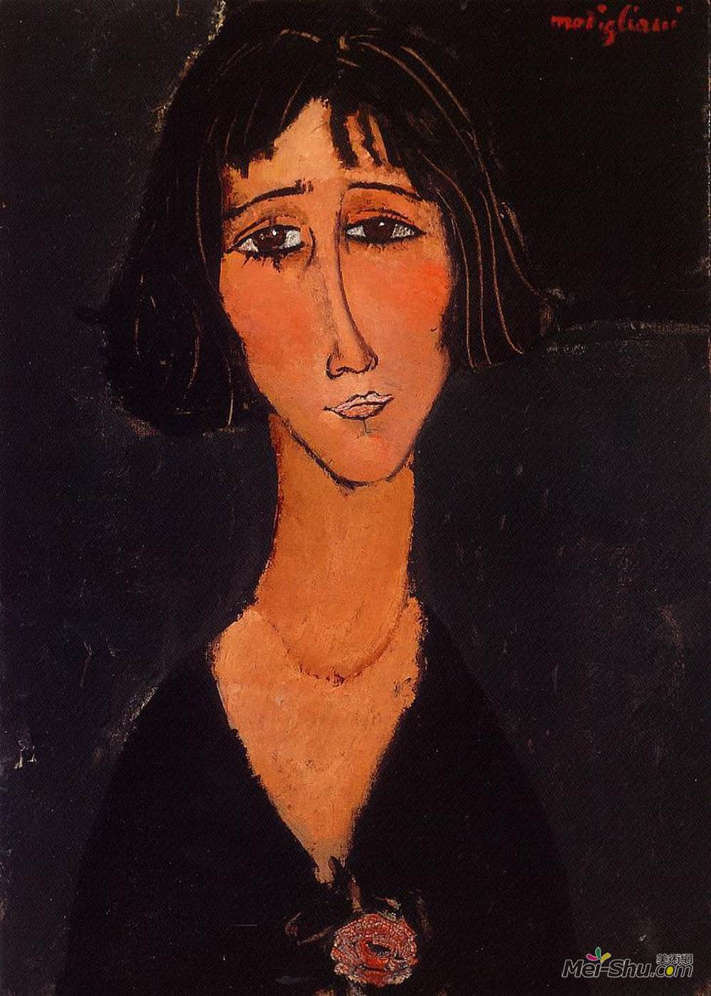 阿梅代奥·莫迪利亚尼(Amedeo Modigliani)高清作品《戴玫瑰花的少女》