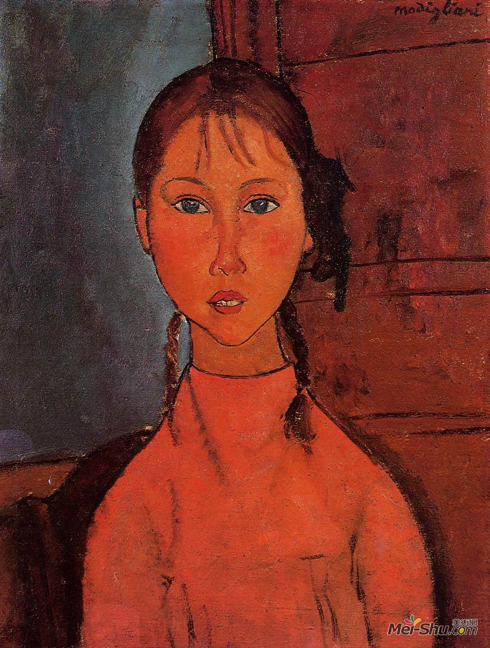 阿梅代奥·莫迪利亚尼(Amedeo Modigliani)高清作品《辫子女孩》