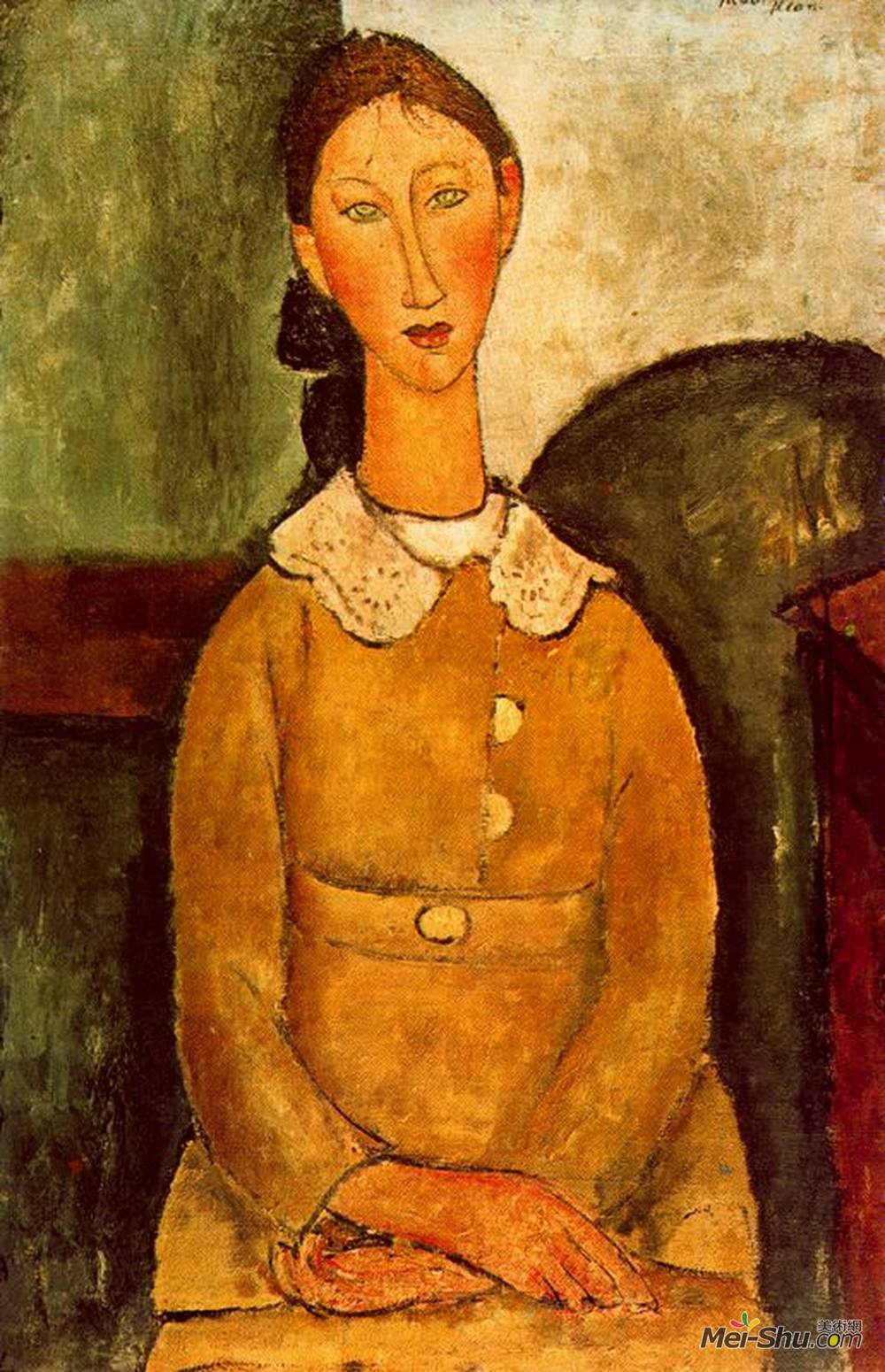 阿梅代奥·莫迪利亚尼(Amedeo Modigliani)高清作品《穿黄色衣服的女孩》