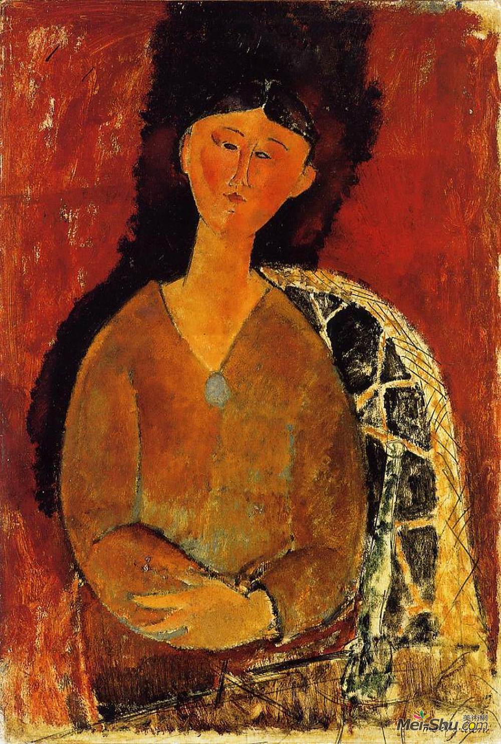 阿梅代奥·莫迪利亚尼(Amedeo Modigliani)高清作品《比阿特丽斯·黑斯廷斯，坐着》