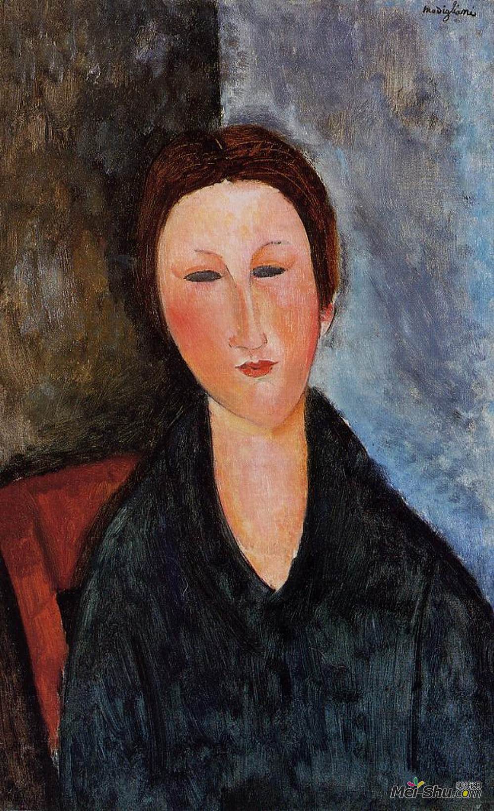 阿梅代奥·莫迪利亚尼(Amedeo Modigliani)高清作品《Bust of a Young Woman (Mademoiselle Marthe)》