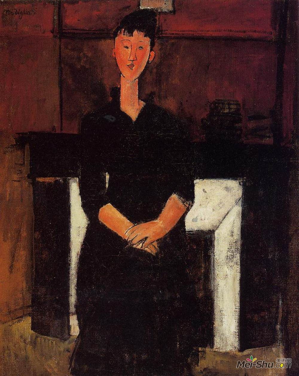 阿梅代奥·莫迪利亚尼(Amedeo Modigliani)高清作品《坐在壁炉旁的女人》