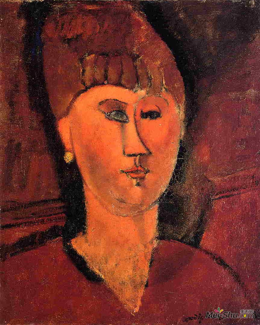 阿梅代奥·莫迪利亚尼(Amedeo Modigliani)高清作品《红发女人的头》