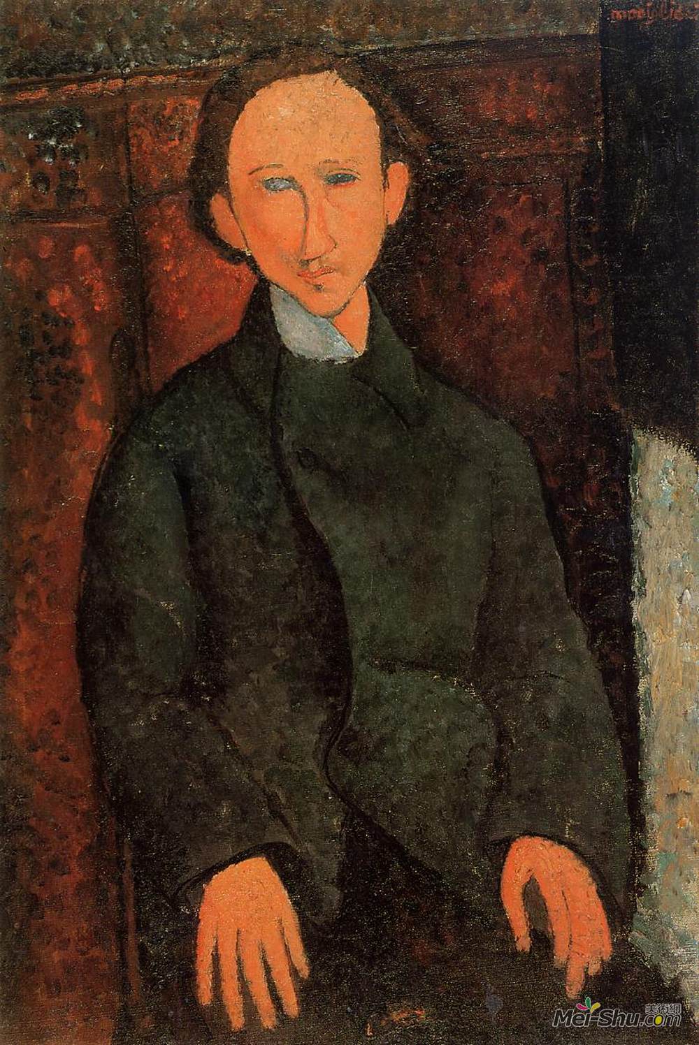 阿梅代奥·莫迪利亚尼(Amedeo Modigliani)高清作品《Portrait of Pinchus Kremenge》