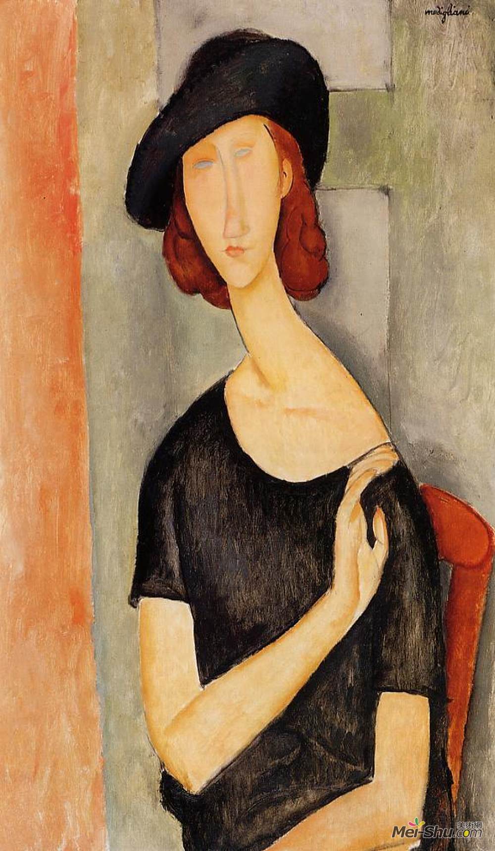 阿梅代奥·莫迪利亚尼(Amedeo Modigliani)高清作品《Jeanne Hebuterne in a Hat》