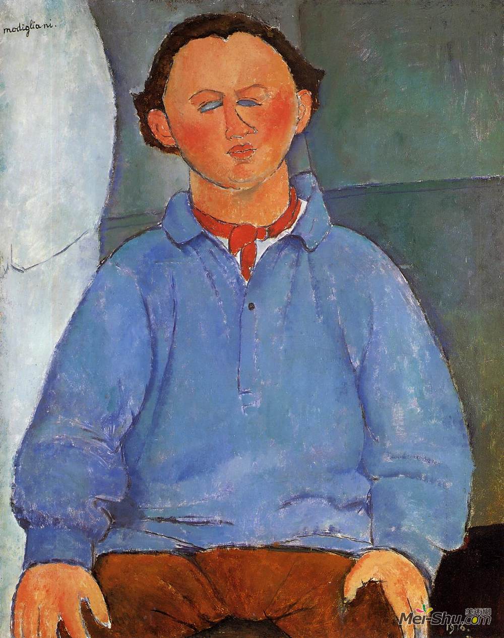 阿梅代奥·莫迪利亚尼(Amedeo Modigliani)高清作品《Portrait of Oscar Miestchanioff》