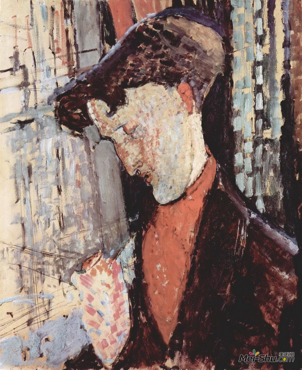 阿梅代奥·莫迪利亚尼(Amedeo Modigliani)高清作品《Portrait of Frank Haviland Burty》