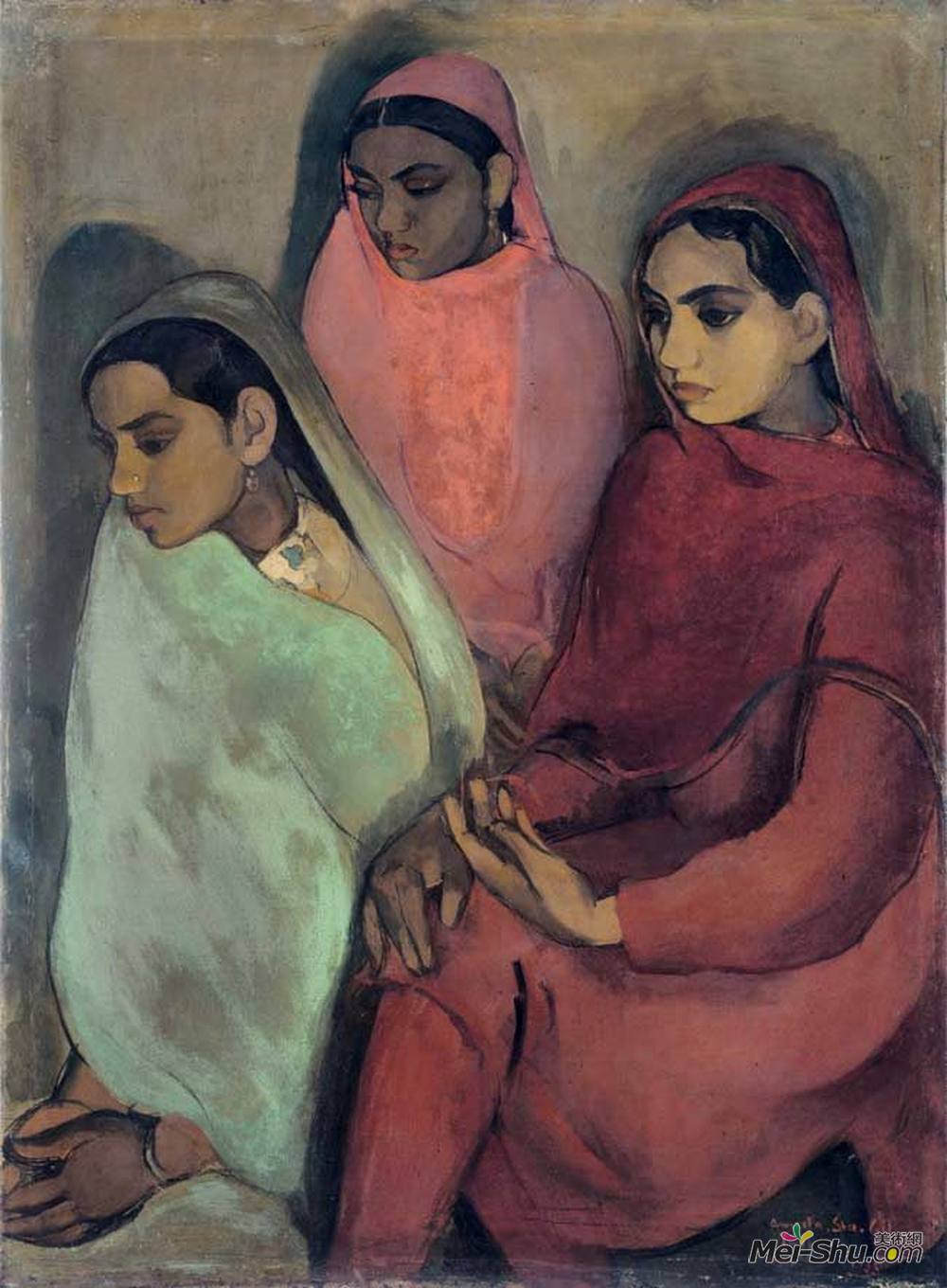 阿姆丽塔·谢尔吉尔(Amrita Sher-Gil)高清作品《三个女孩》