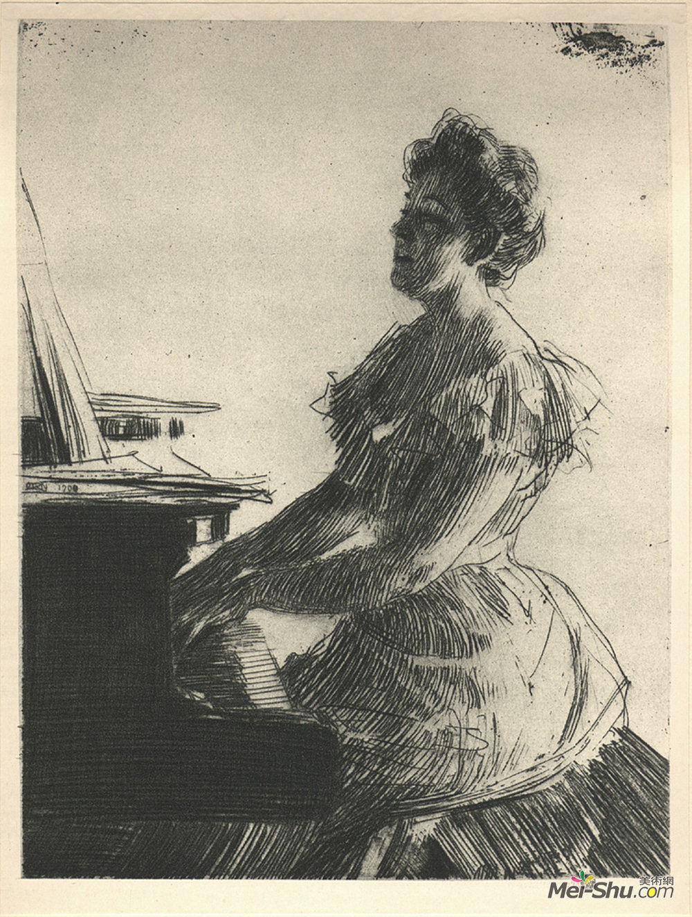 《在钢琴上》安德斯·左恩(anders zorn)高清作品欣赏