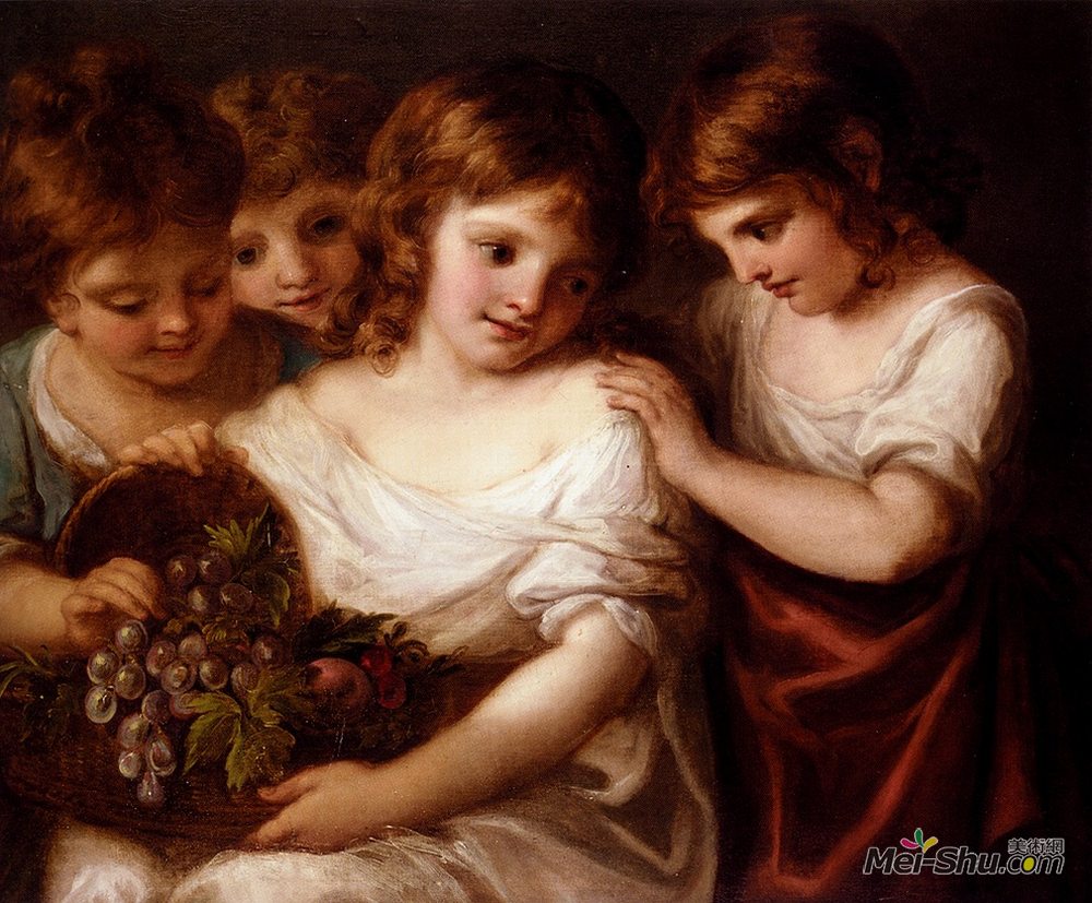 安吉莉卡·考夫曼(Angelica Kauffman)高清作品《四个孩子带着一篮水果》