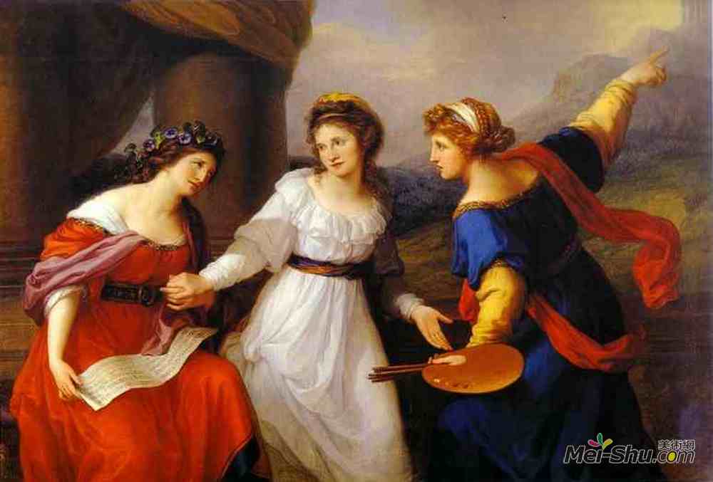 安吉莉卡·考夫曼(Angelica Kauffman)高清作品《自画像，艺术家在穆斯林艺术之间犹豫不决》