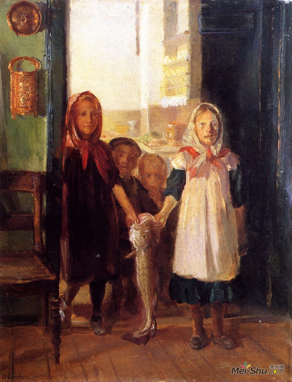安娜·安彻(Anna Ancher)高清作品《带鳕鱼的小女孩》