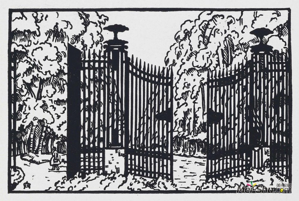 安娜·奥斯特鲁维亚(Anna Ostroumova-Lebedeva)高清作品《The gate and the road to "Etyup"》