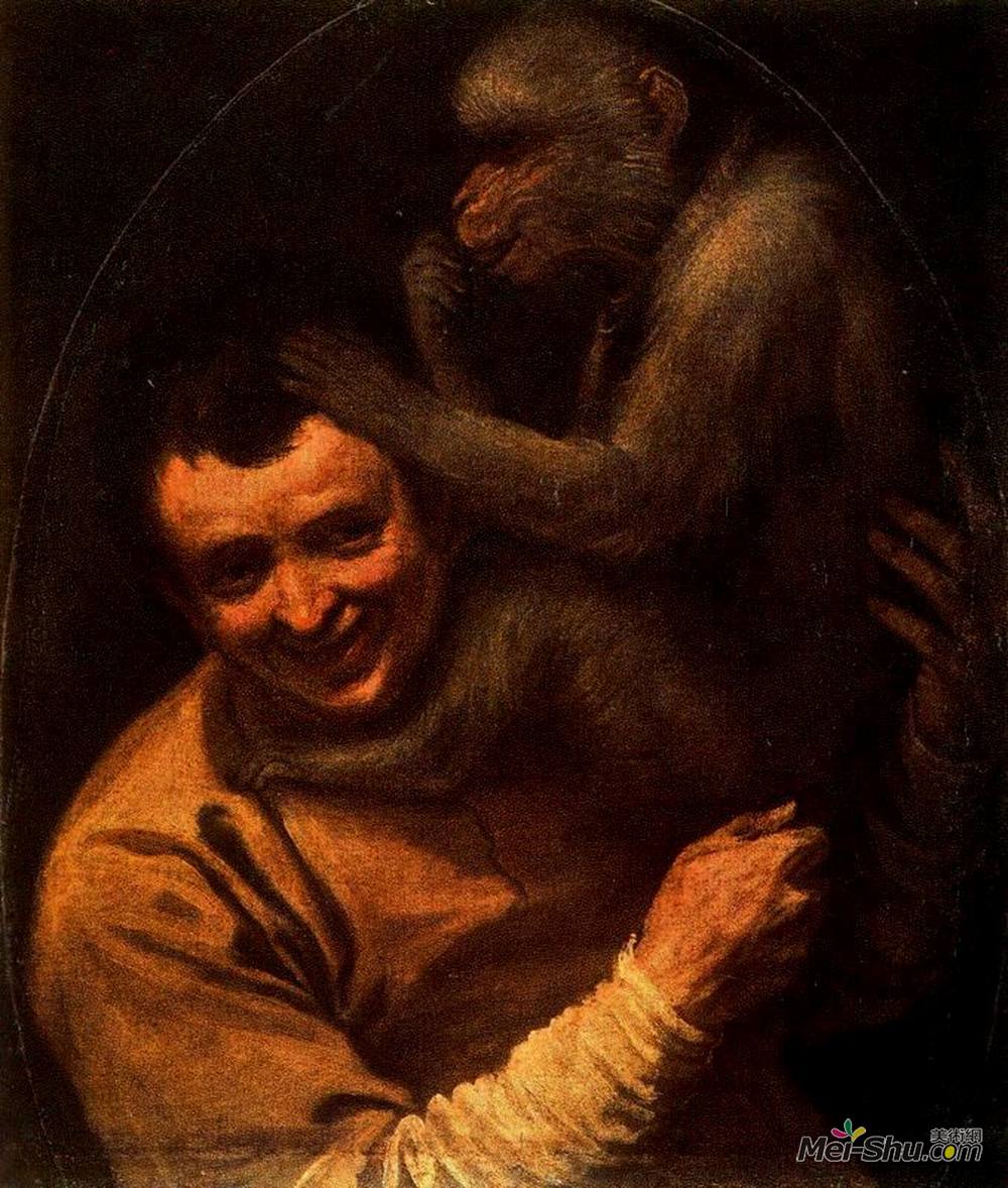 安尼巴尔·卡拉奇(Annibale Carracci)高清作品《和猴子在一起的男人》