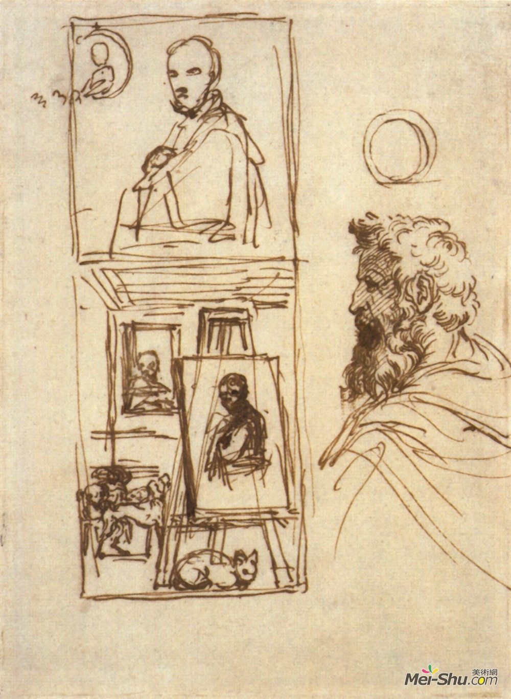 安尼巴尔·卡拉奇(Annibale Carracci)高清作品《作品画架上的自画像》