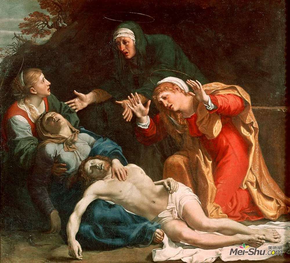 安尼巴尔·卡拉奇(Annibale Carracci)高清作品《死去的基督哀悼（三个少女）》