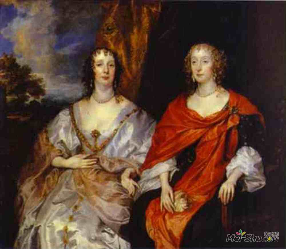 安东尼·凡·戴克(Anthony van Dyck)高清作品《Portrait of Anna Dalkeith, Countess of Morton, and Lady Anna》