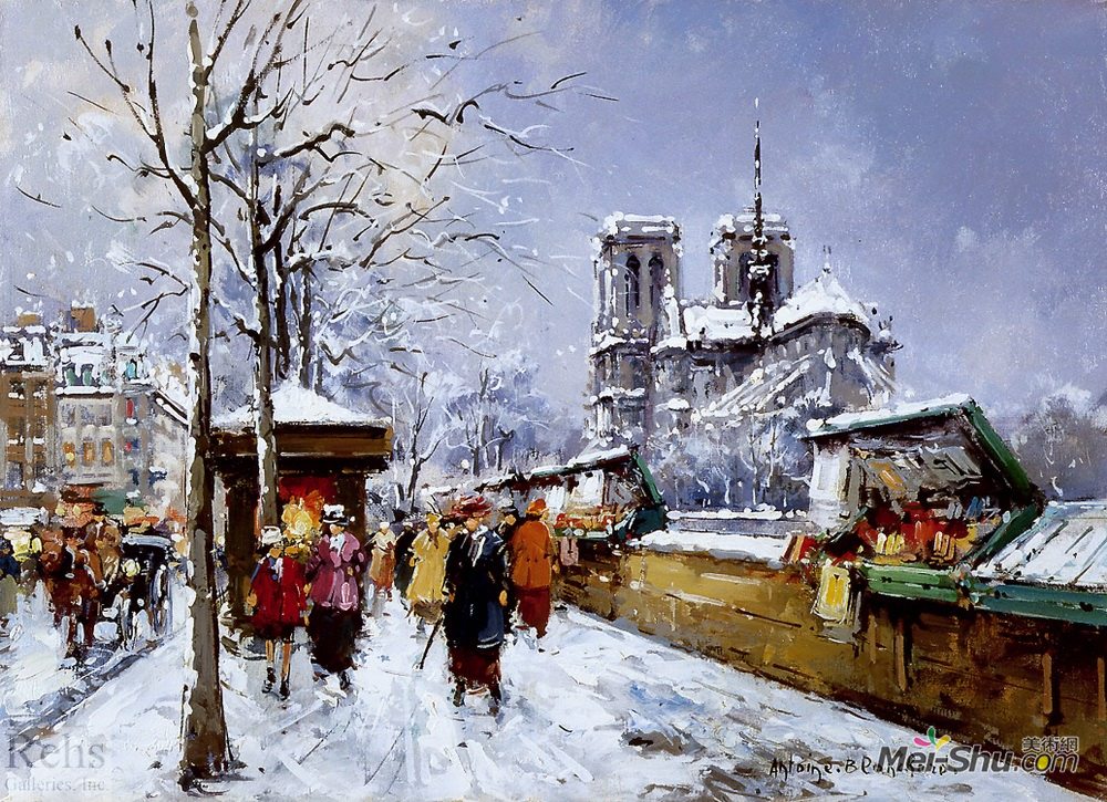 安托万布兰查德(Antoine Blanchard)高清作品《Booksellers Notre Dame, Winter》