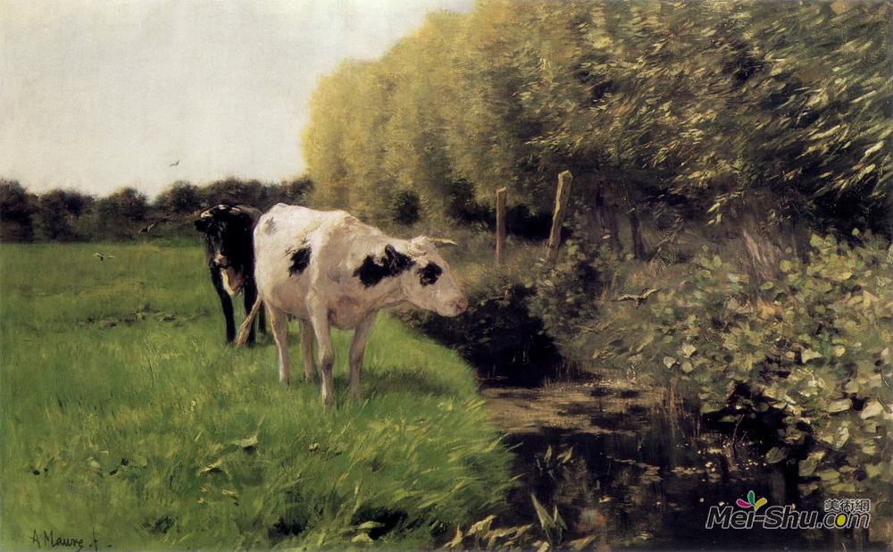 安东·莫夫(Anton Mauve)高清作品《奶牛在沟里》