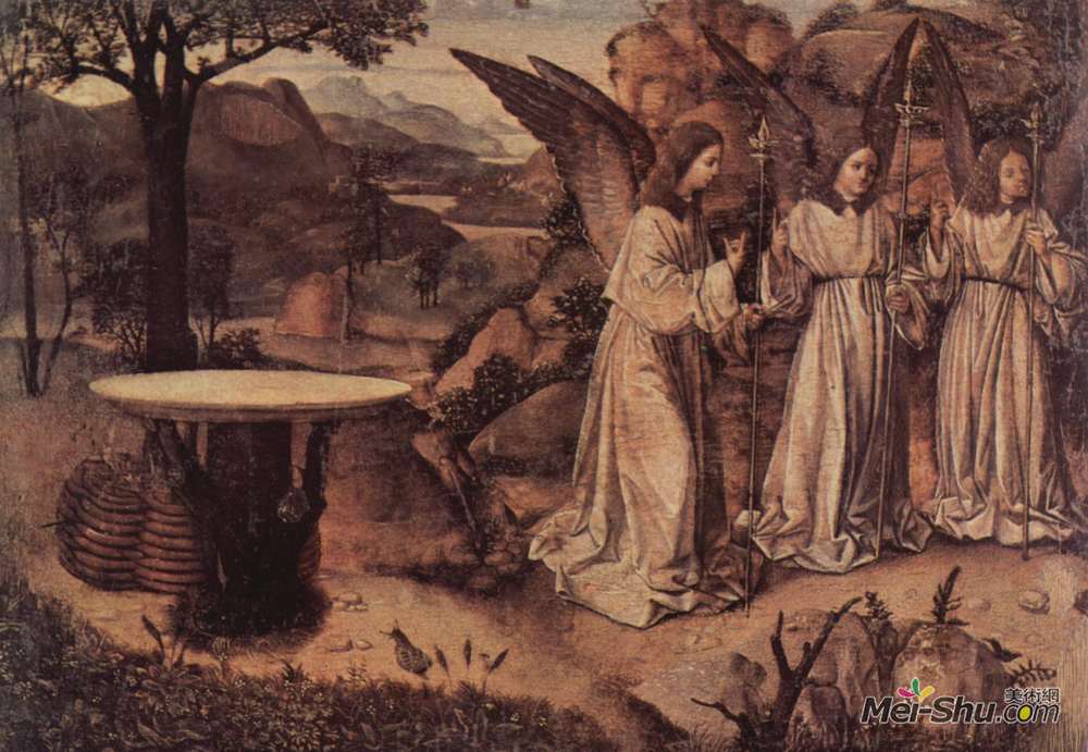 安东内洛·德·梅西纳(Antonello da Messina)高清作品《亚伯拉罕由三位天使服务》