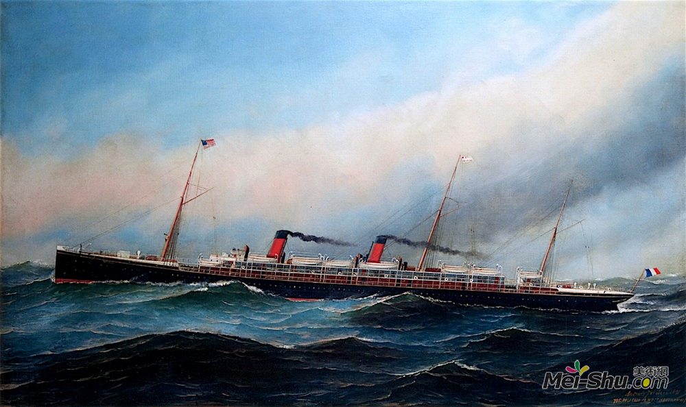 安东尼奥杰克布森(Antonio Jacobsen)高清作品《The S. S. Touraine of the French Line at Sea》