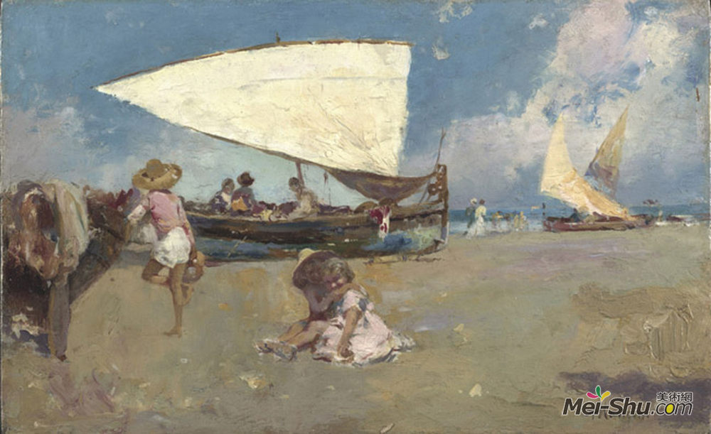 安东尼奥·曼奇尼(Antonio Mancini)高清作品《阳光海滩上的孩子们》