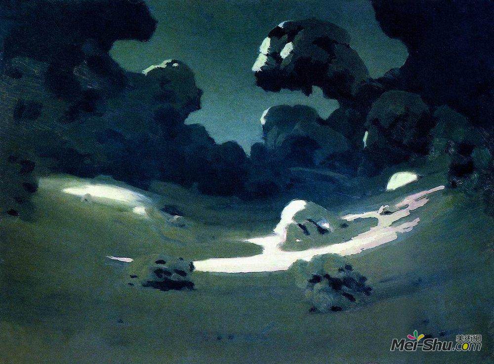 阿克希普·库祖(Arkhip Kuindzhi)高清作品《月光在森林里。冬天》