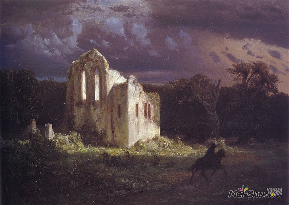 阿诺德·勃克林(Arnold Böcklin)高清作品《月光下的遗迹》