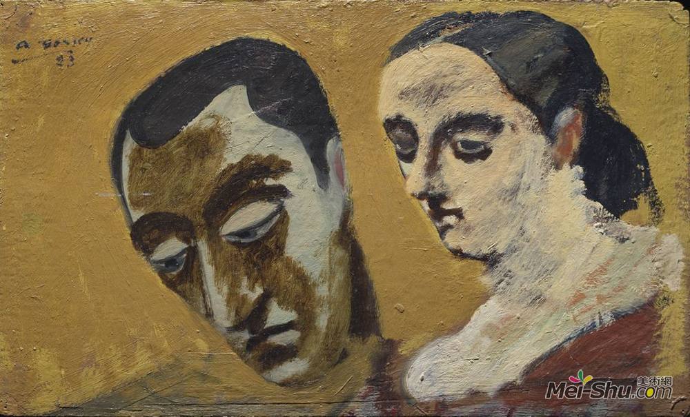 阿希尔·戈尔基(Arshile Gorky)高清作品《我的肖像和我想象中的妻子》