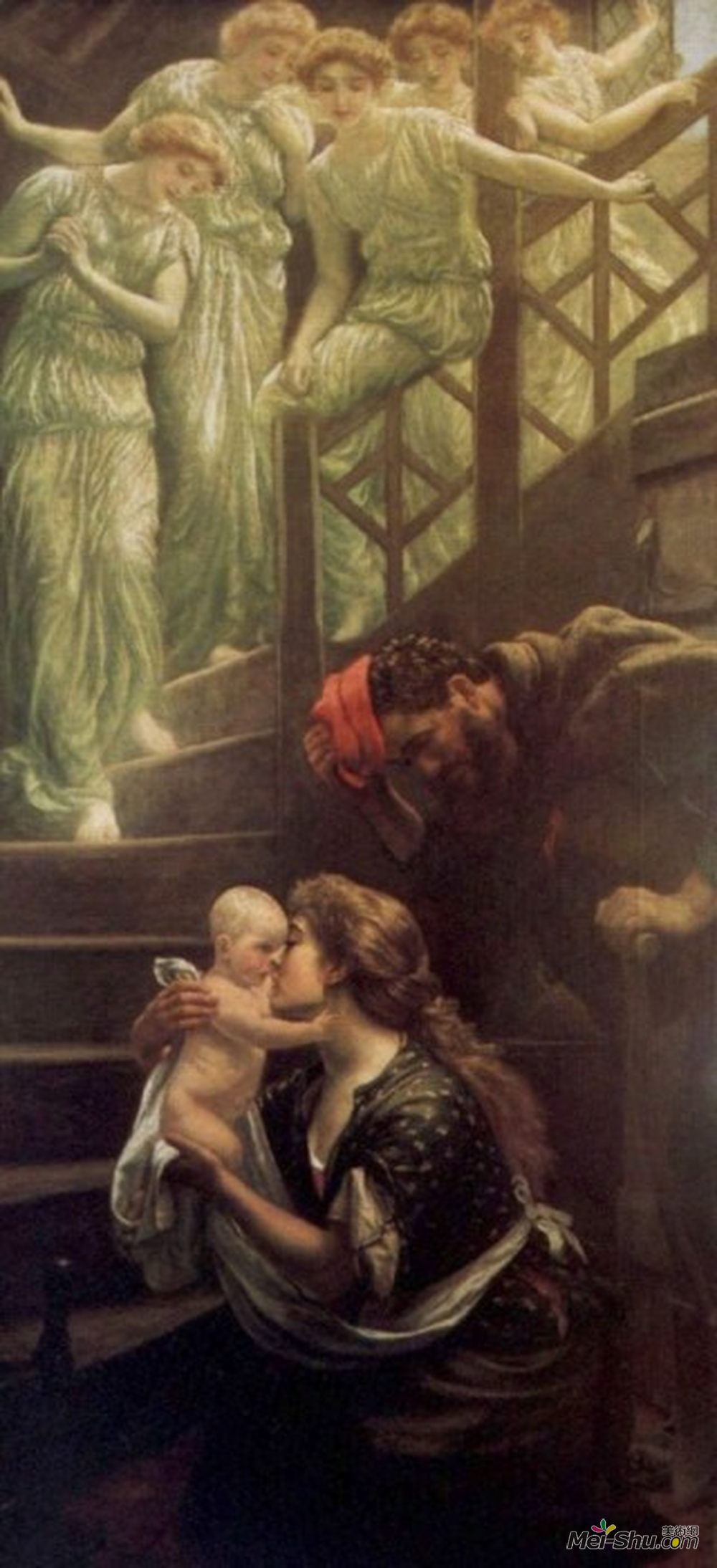 阿瑟·休斯(Arthur Hughes)高清作品《一个正直的人已经走下天堂阶梯》