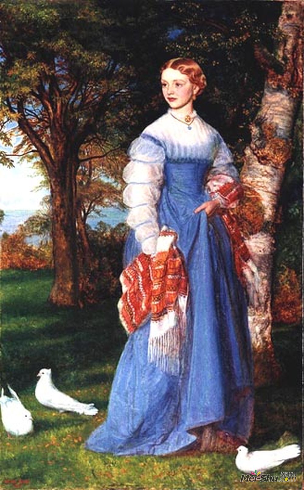 阿瑟·休斯(Arthur Hughes)高清作品《Portrait of Mrs. Louisa Jenner》