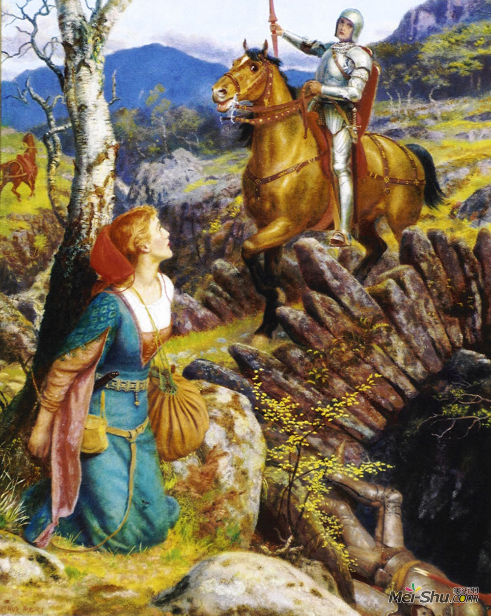 阿瑟·休斯(Arthur Hughes)高清作品《超越生锈的骑士》