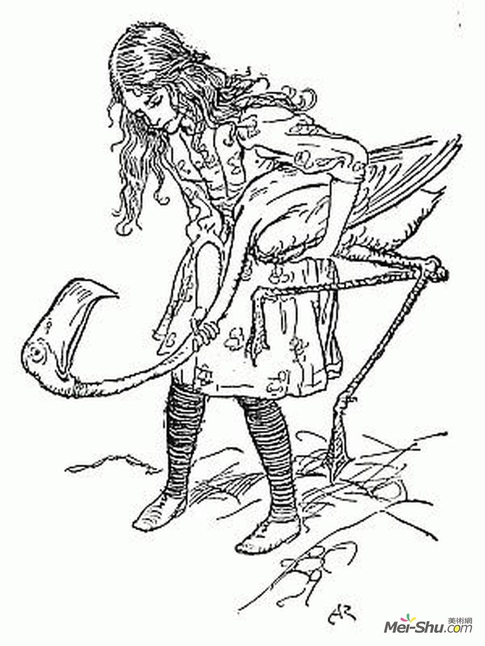 亚瑟·拉克姆(Arthur Rackham)高清作品《爱丽丝最初发现的主要困难是管理他。》