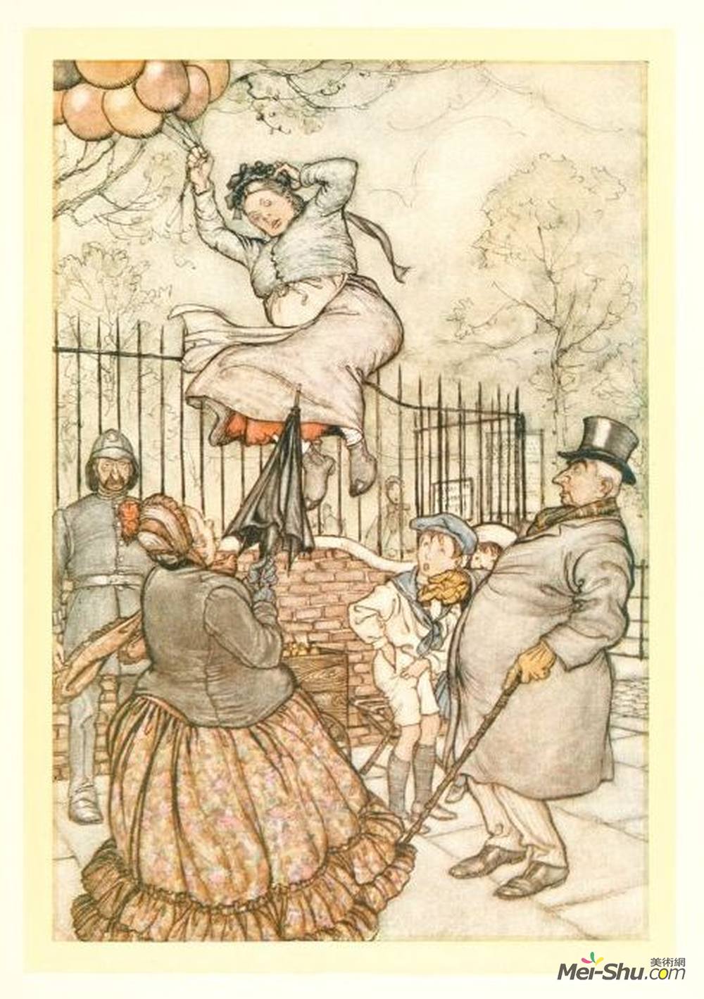 亚瑟·拉克姆(Arthur Rackham)高清作品《坐在外面的那个带气球的女士》