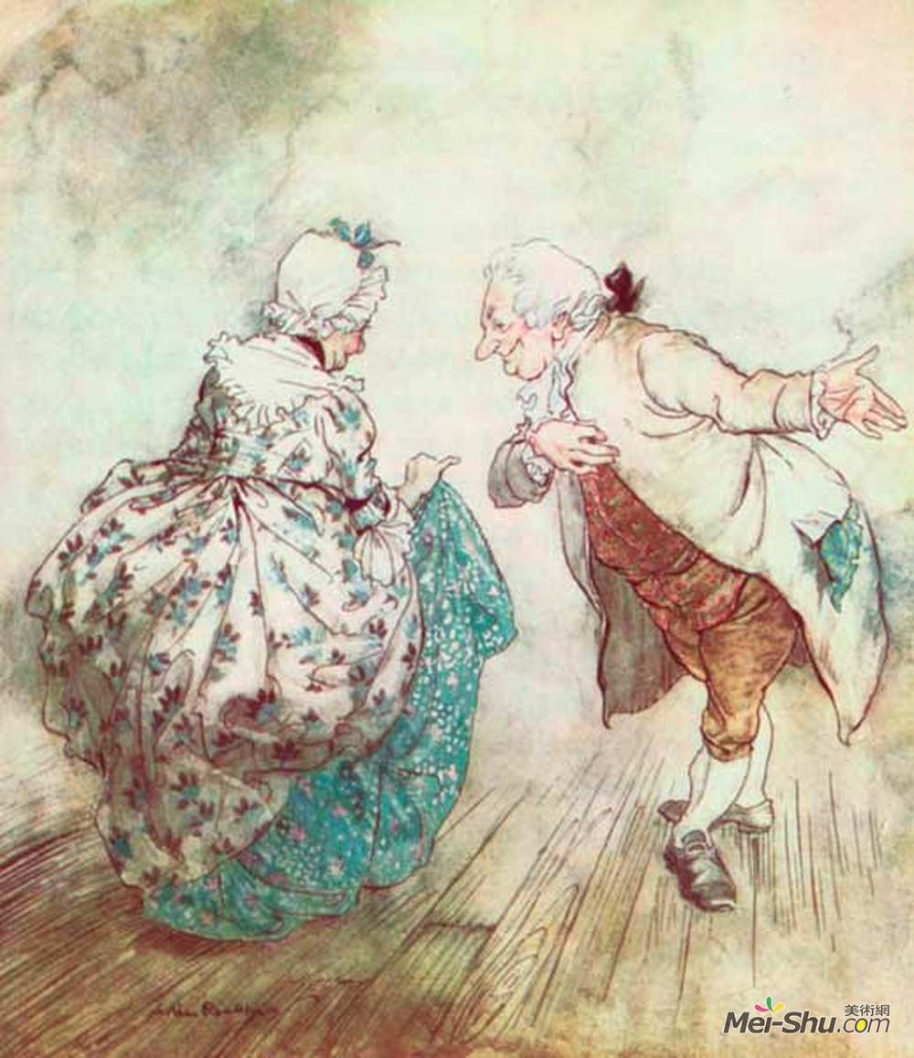 亚瑟·拉克姆(Arthur Rackham)高清作品《Then old Fezziwig stood out to dance with Mrs. Fezziwig》